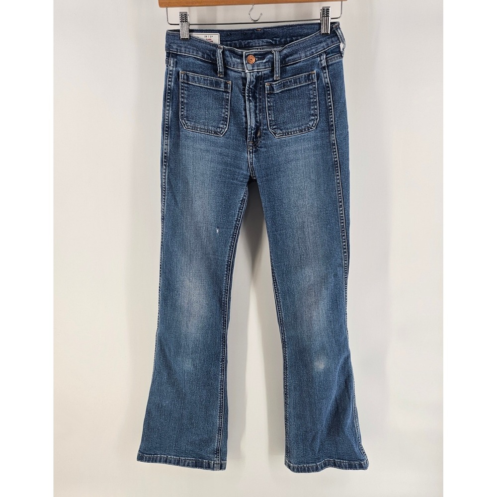 Gap Flare High Rise Jeans Womens 26 Blue Front Patch Pockets Denim 70s Boho